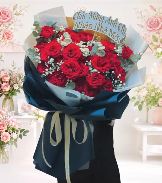 Bó hoa hồng đỏ mừng nhà mới