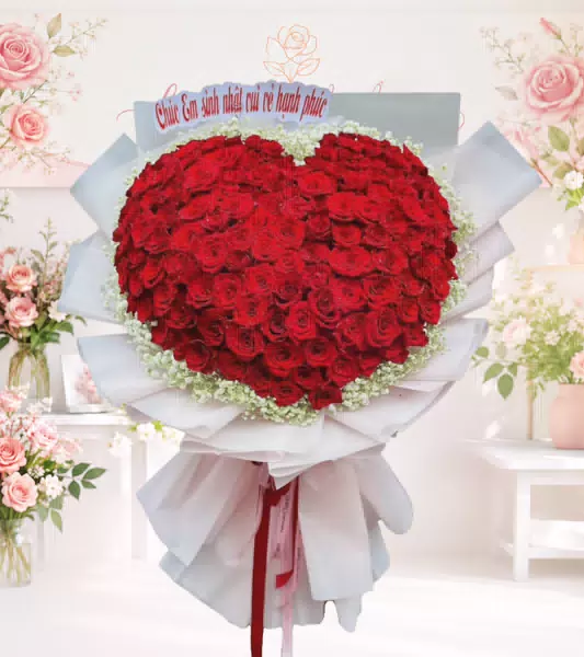 Bó hoa hồng đỏ trái tim