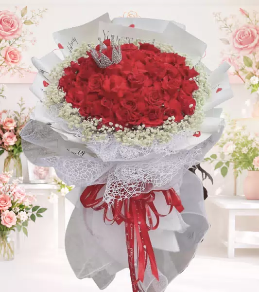 Bó hoa hồng đỏ vương miện