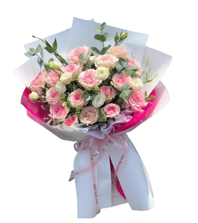 Bó hoa hồng đỏ xen hoa cát tường vàng