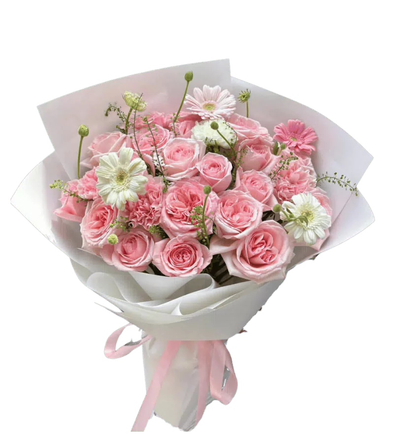 Bó hoa hồng phấn hoa cúc đồng