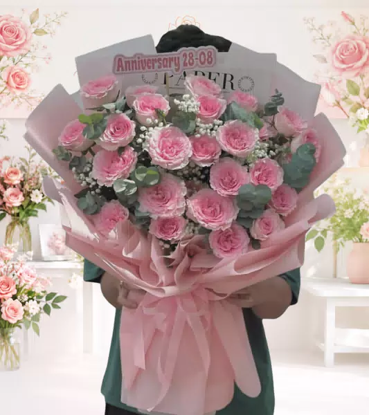 Bó hoa hồng phấn mừng kỷ niệm
