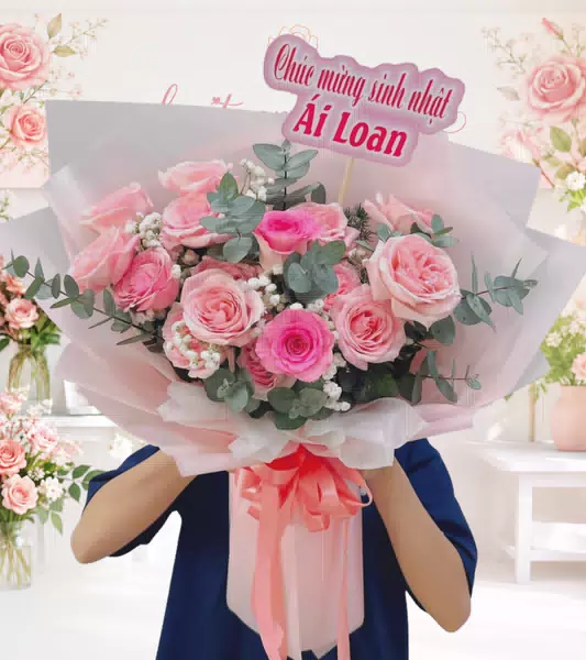 Bó hoa hồng phấn mừng sinh nhật