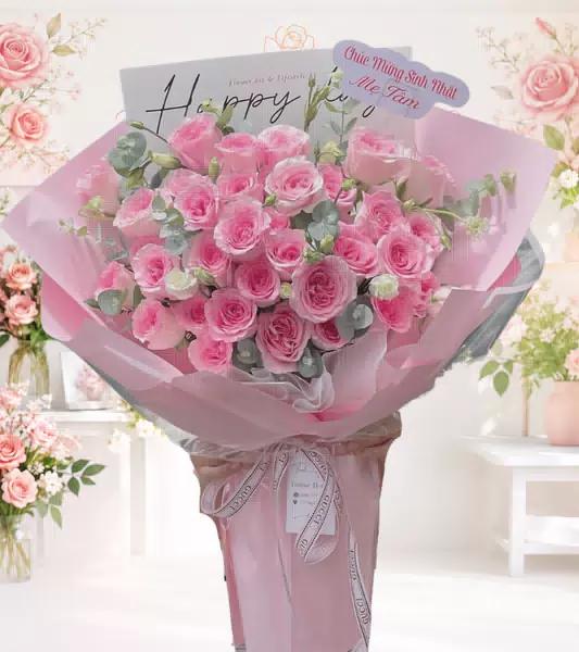 Bó hoa hồng phấn mừng sinh nhật mẹ