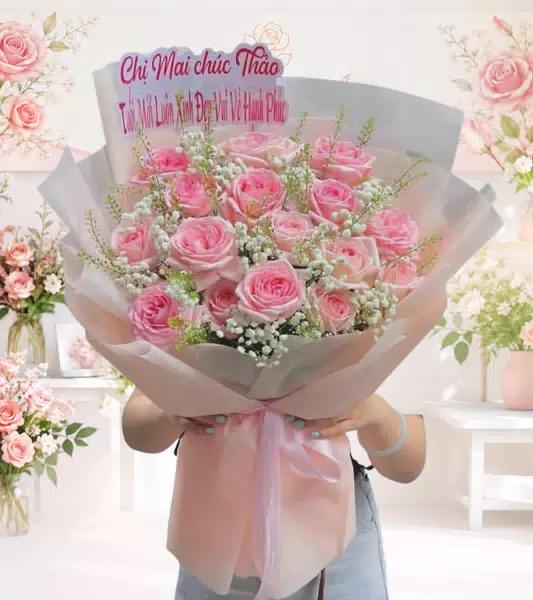 Bó hoa hồng phấn tặng chị