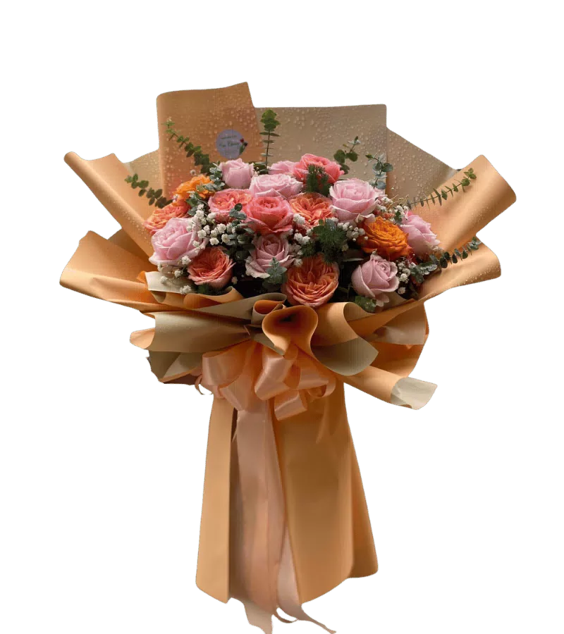 Bó hoa hồng phối cam hồng