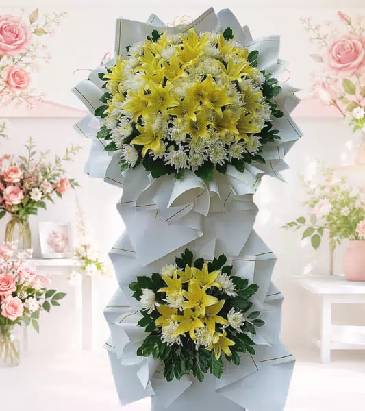 Bó hoa ly vàng cúc trắng chia buồn