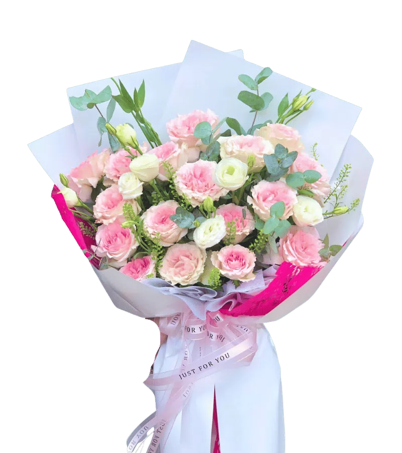 Bó hoa mẫu đơn hồng trắng