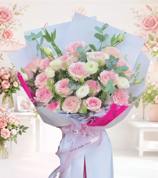 Bó hoa mẫu đơn hồng trắng