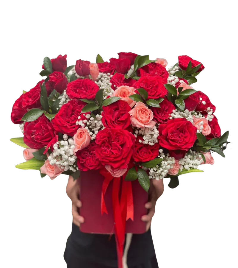Giỏ hoa hồng đỏ hồng cam giỏ đỏ
