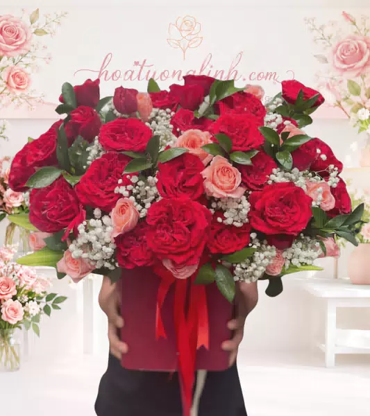 Giỏ hoa hồng đỏ hồng cam giỏ đỏ