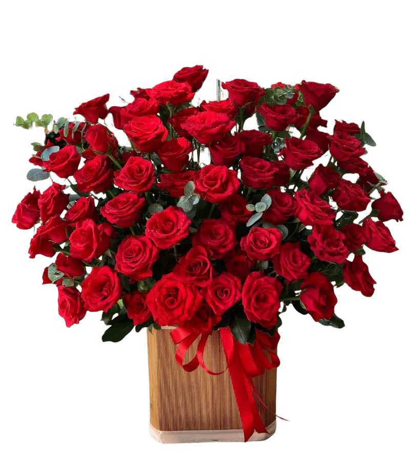 Giỏ hoa hồng đỏ số lượng lớn