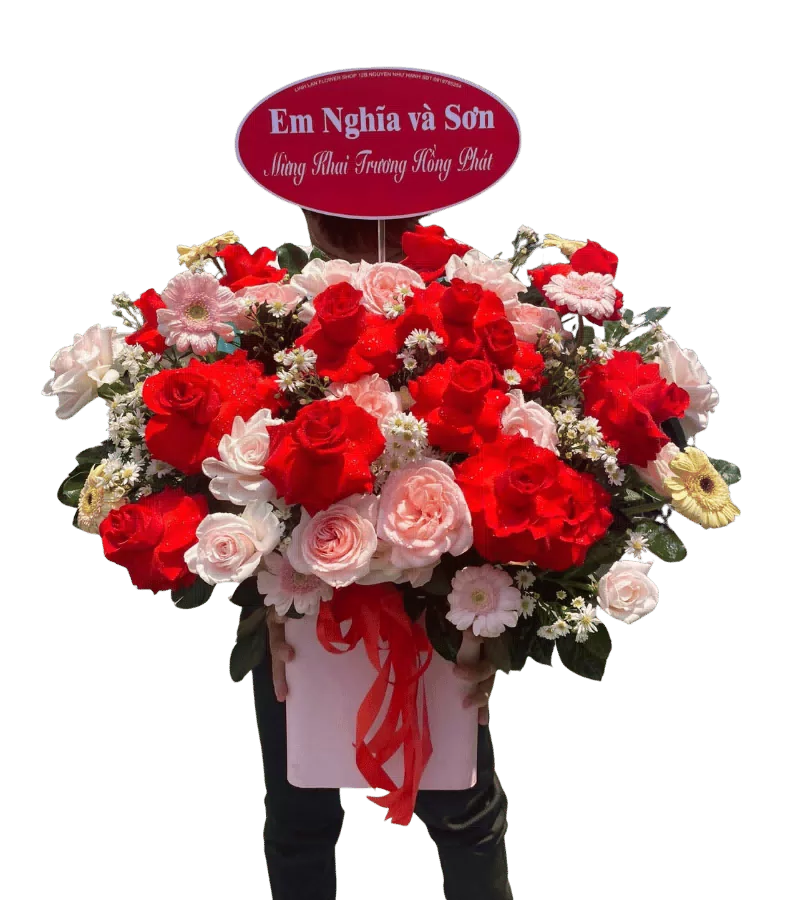 Giỏ hoa hồng đỏ trắng khai trương