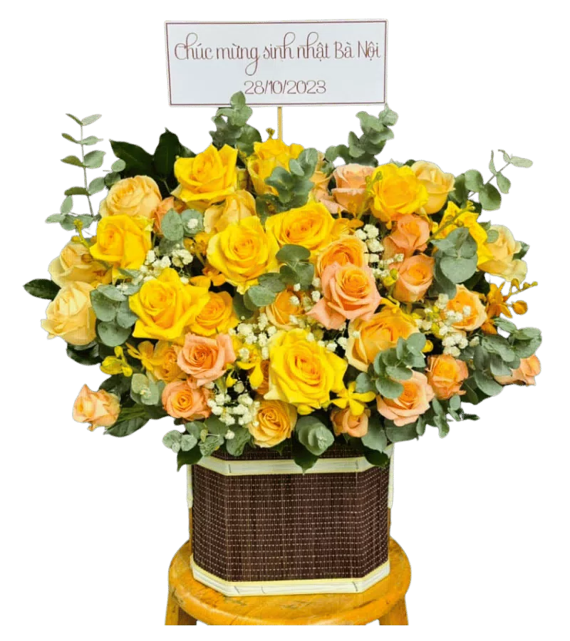 Giỏ hoa hồng vàng cam sinh nhật bà 2