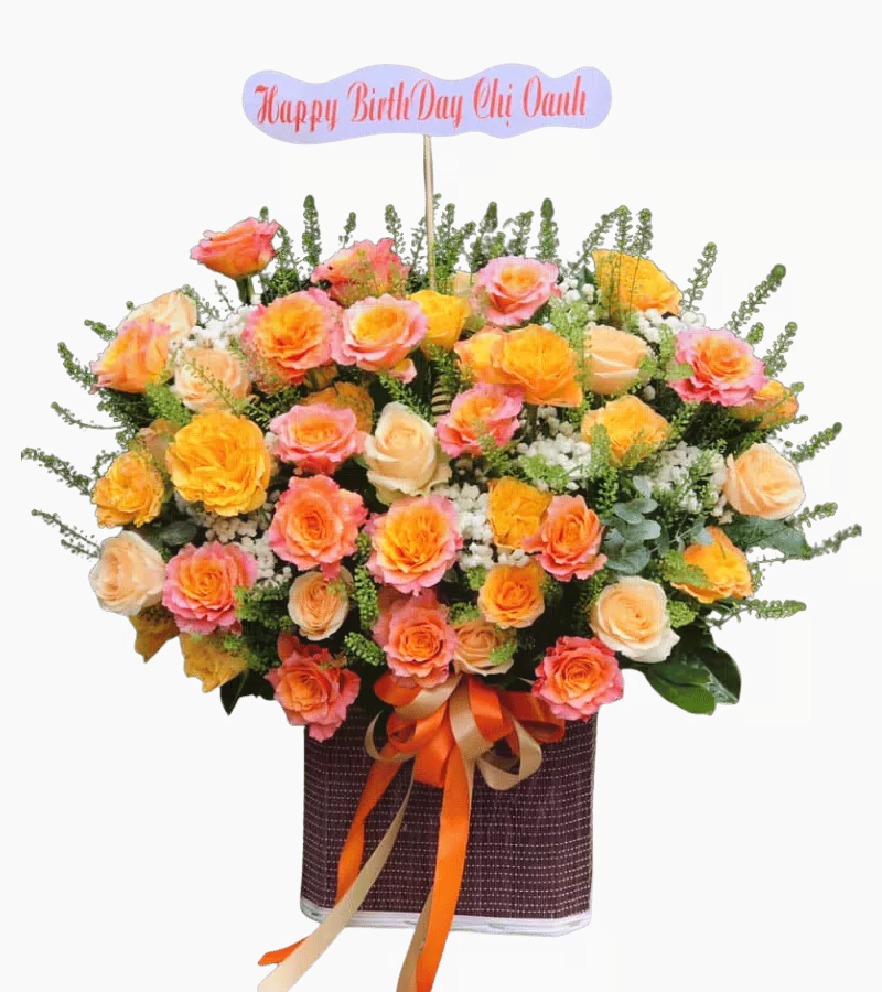 Giỏ hoa hồng vàng cam sinh nhật
