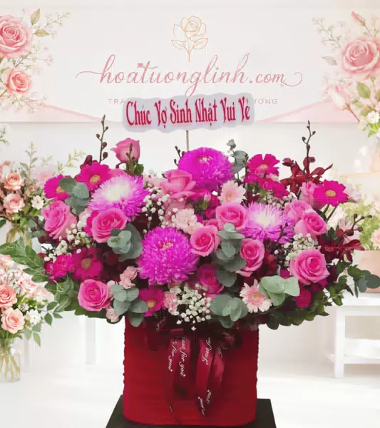 Giỏ hoa sinh nhật hồng phấn
