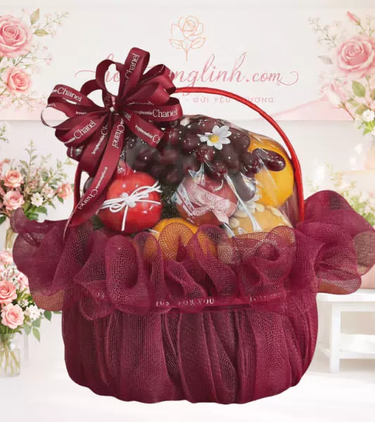 Giỏ trái cây lưới đỏ đô 2
