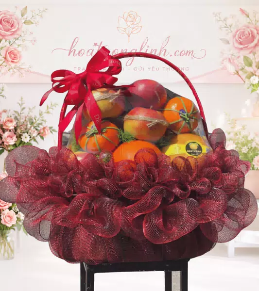 Giỏ trái cây lưới đỏ đô