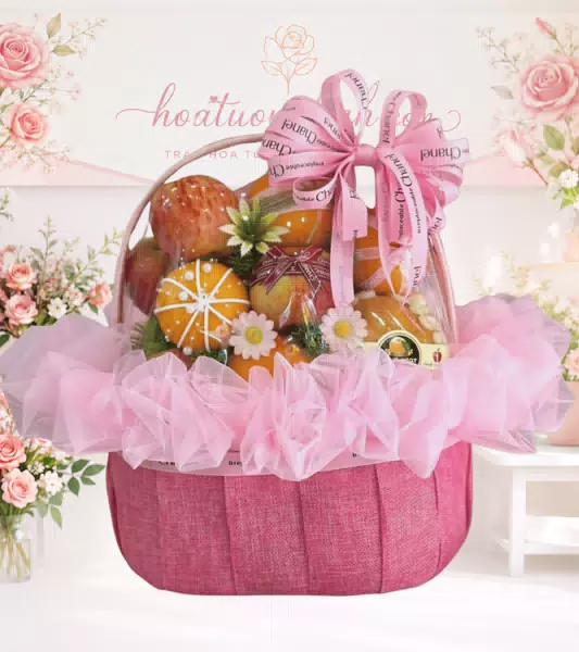 Giỏ trái cây lưới hồng đậm