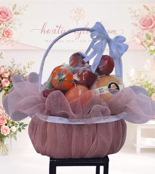 Giỏ trái cây lưới hồng nhạt