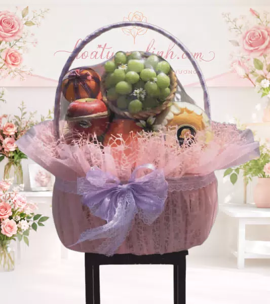 Giỏ trái cây lưới hồng tím