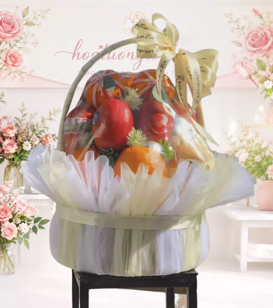 Giỏ trái cây lưới trắng kem