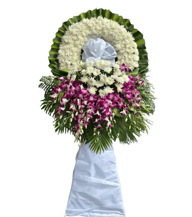 Kệ hoa chia buồn cúc trắng lan tím