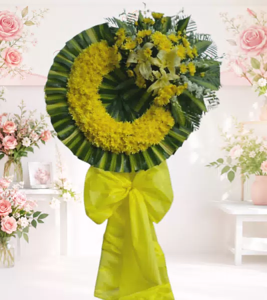 Kệ hoa chia buồn cúc vàng ly vàng