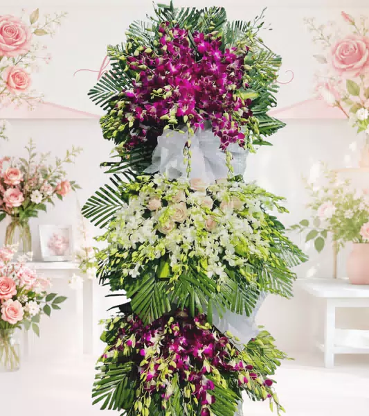 Kệ hoa chia buồn lan tím hồng phấn ba tầng
