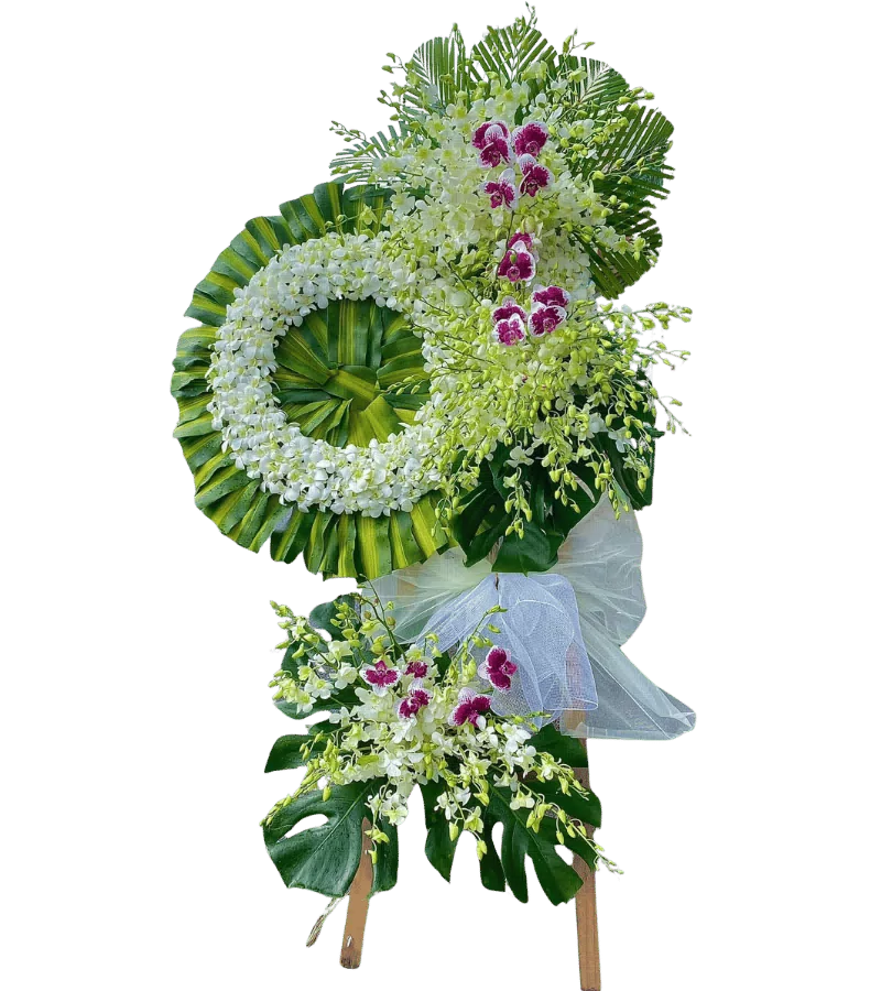 Kệ hoa chia buồn lan trắng điểm tím độc đáo