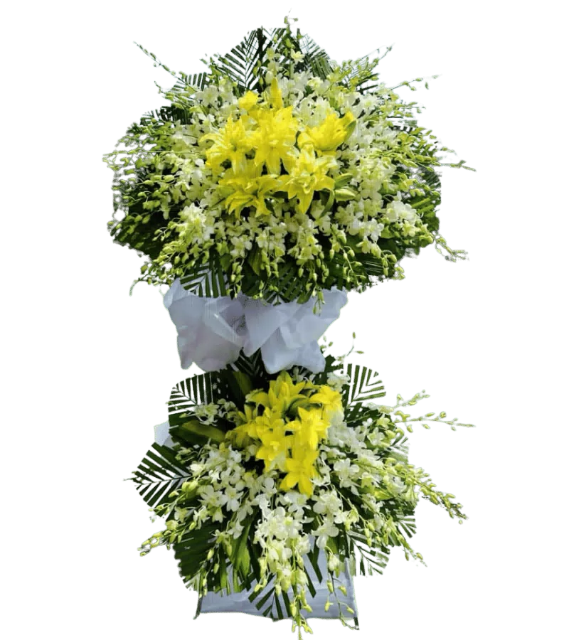 Kệ hoa chia buồn ly vàng hai tầng