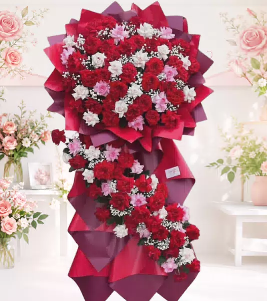 Kệ hoa khai trương đỏ hồng cẩm chướng 3 tầng