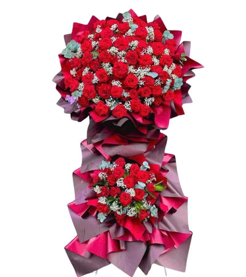 Kệ hoa khai trương đỏ mận 2 tầng
