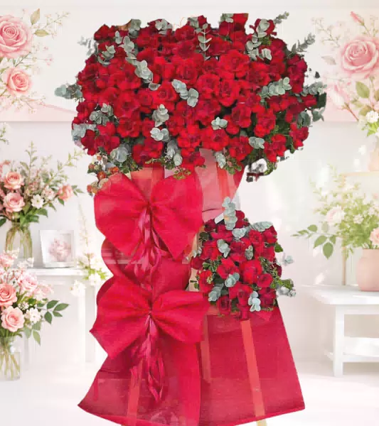 Kệ hoa khai trương đỏ nơ to