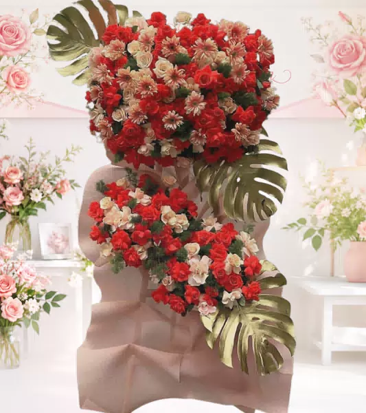 Kệ hoa khai trương đỏ phối lá bạc kim