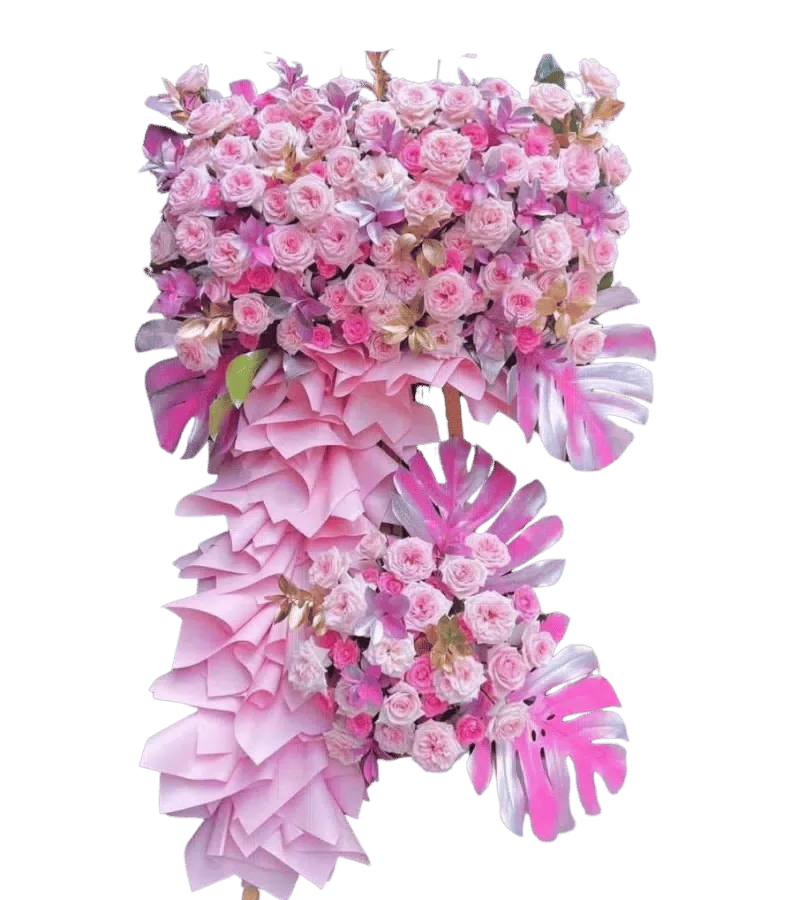 Kệ hoa khai trương tone hồng phấn
