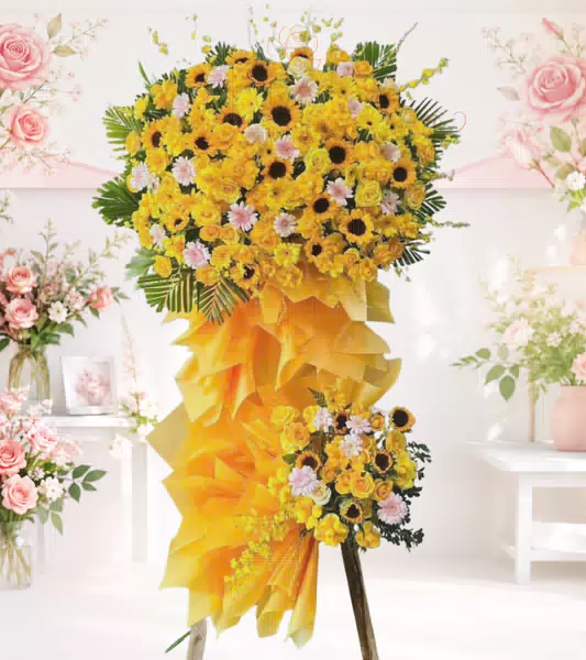 Kệ hoa khai trương vàng hướng dương 2 tầng
