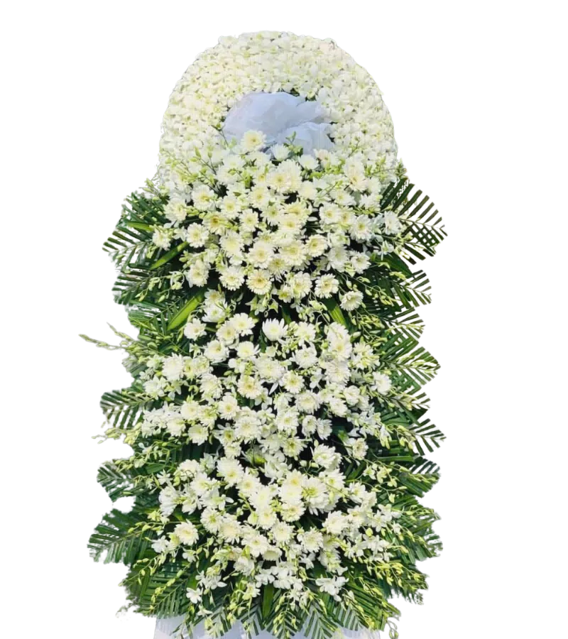 Kệ hoa tang lễ cúc trắng lan trắng dáng thác đổ
