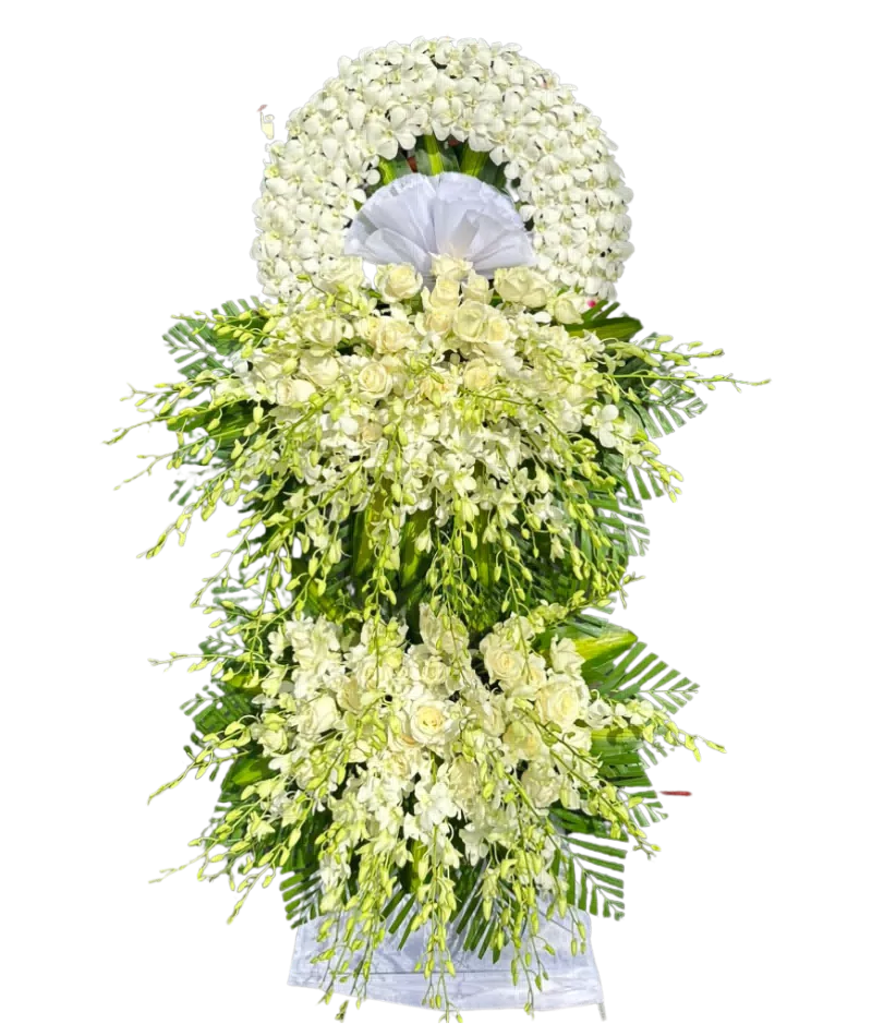 Kệ hoa tang lễ lan trắng hồng trắng