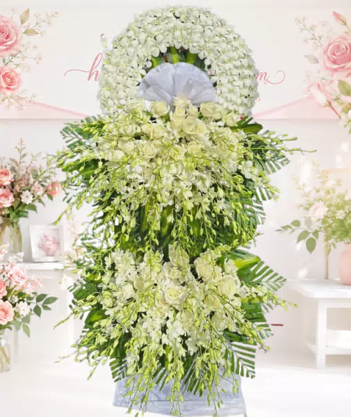 Kệ hoa tang lễ lan trắng hồng trắng