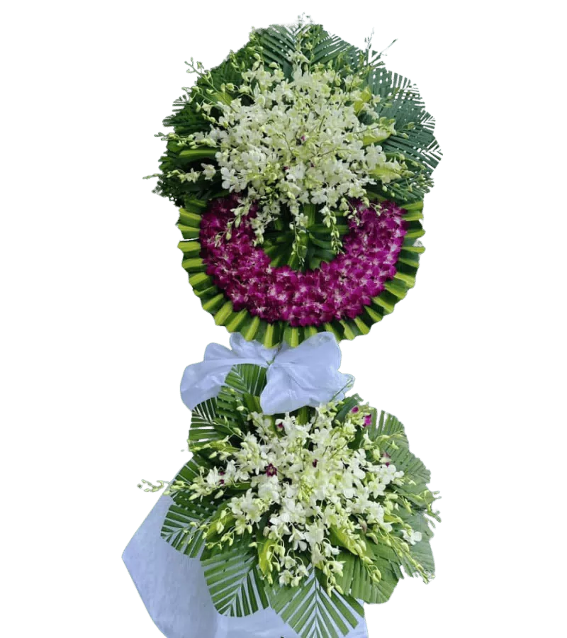 Kệ hoa tang lễ lan trắng lan tím cẩm nơ trắng