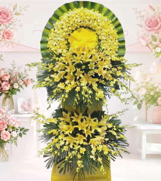 Kệ hoa tang lễ lily vàng lan vàng hai tầng lớn