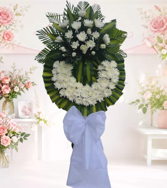 Vòng hoa chia buồn cúc trắng hồng trắng