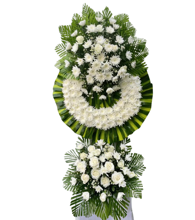 Vòng hoa chia buồn cúc trắng hồng trắng hai tầng