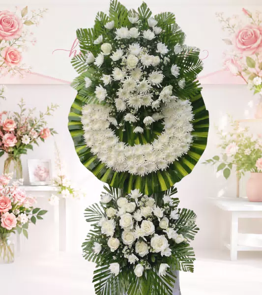 Vòng hoa chia buồn cúc trắng hồng trắng hai tầng