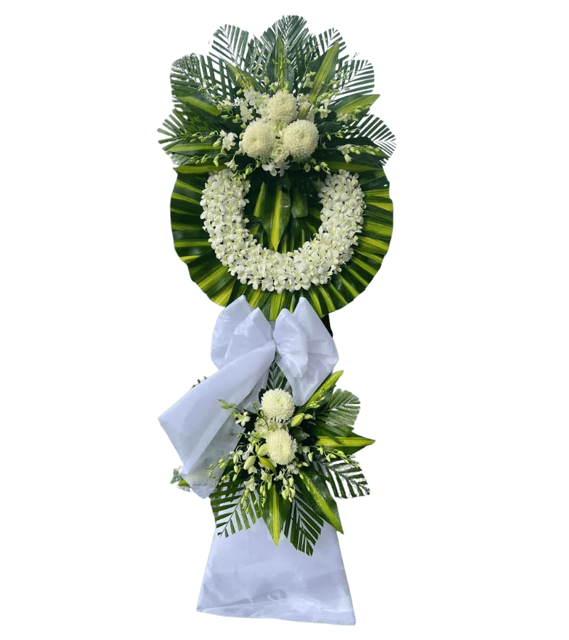 Vòng hoa chia buồn cúc trắng lan trắng nhỏ
