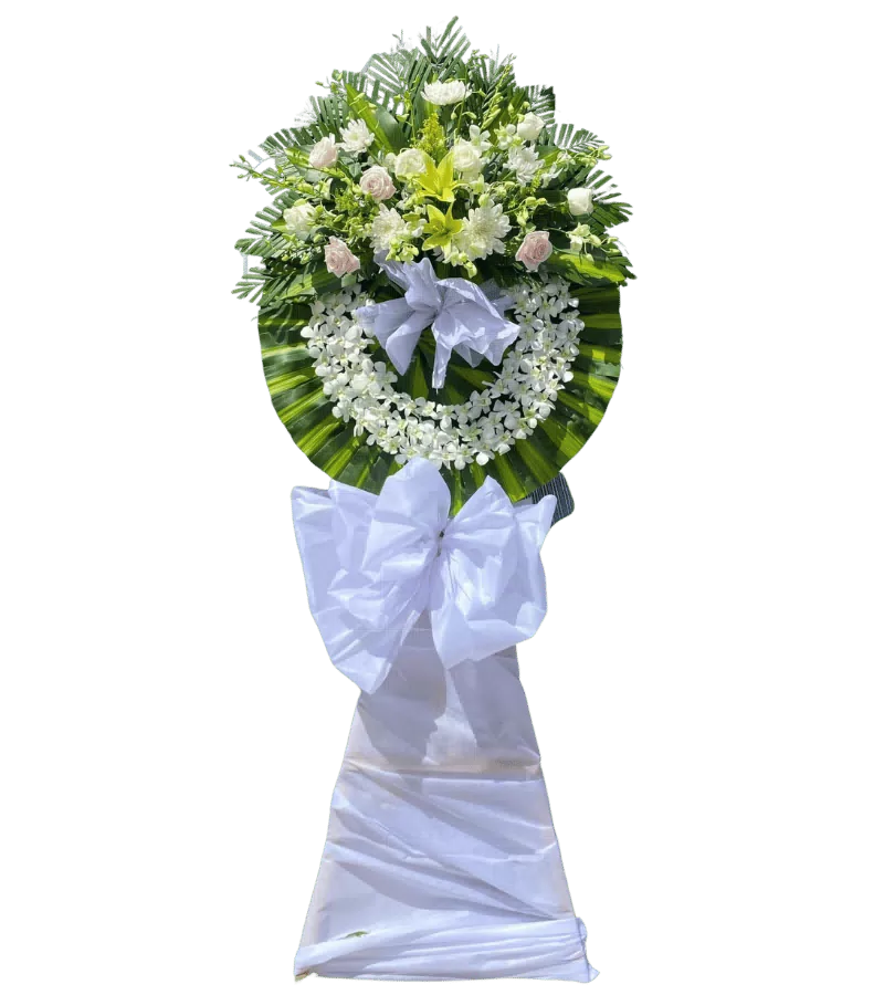 Vòng hoa chia buồn hồng phấn trắng