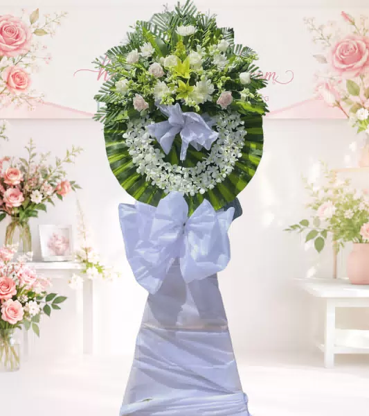 Vòng hoa chia buồn hồng phấn trắng