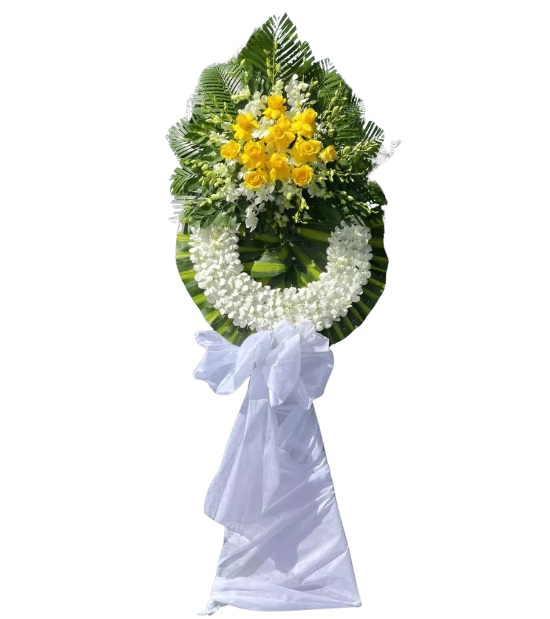 Vòng hoa chia buồn hồng vàng trắng