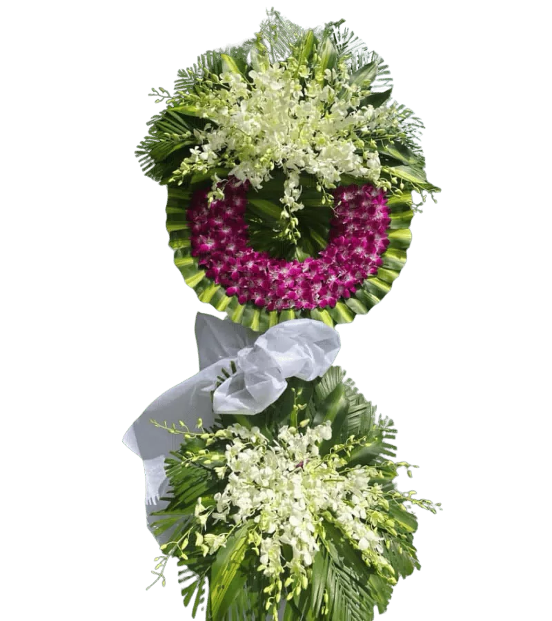 Vòng hoa chia buồn lan tím đậm hai tầng